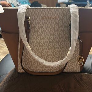 Michael Kors Tan and Cream Signature Tote